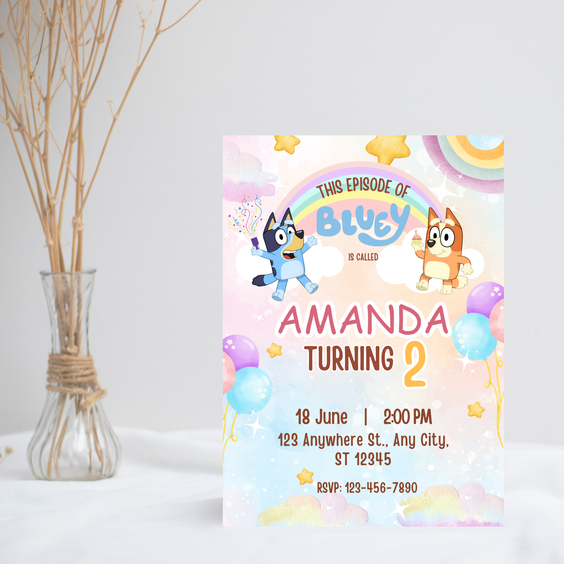 Editable Bluey Invitation | Blue Dog Birthday Invite | Kids Birthday Party Invitation | Editable 5x7" Canva
