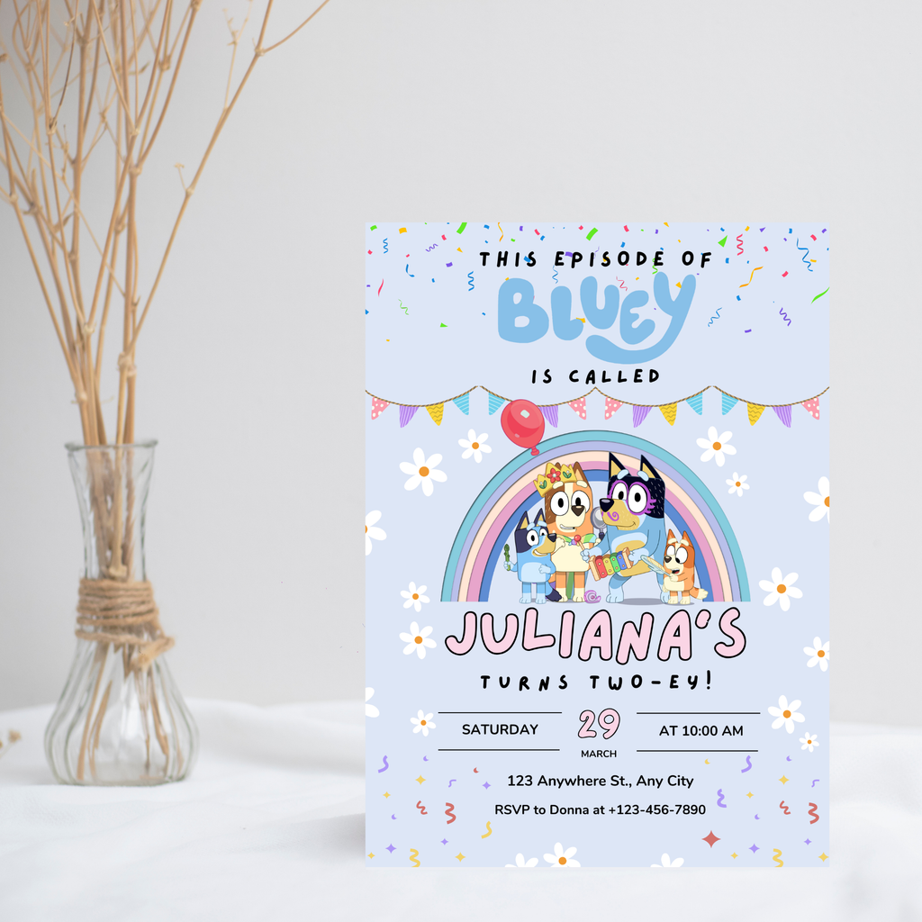 Bluey Birthday Invitation – Blue Editable Digital Template | 5x7” | Party Invite | Instant Download