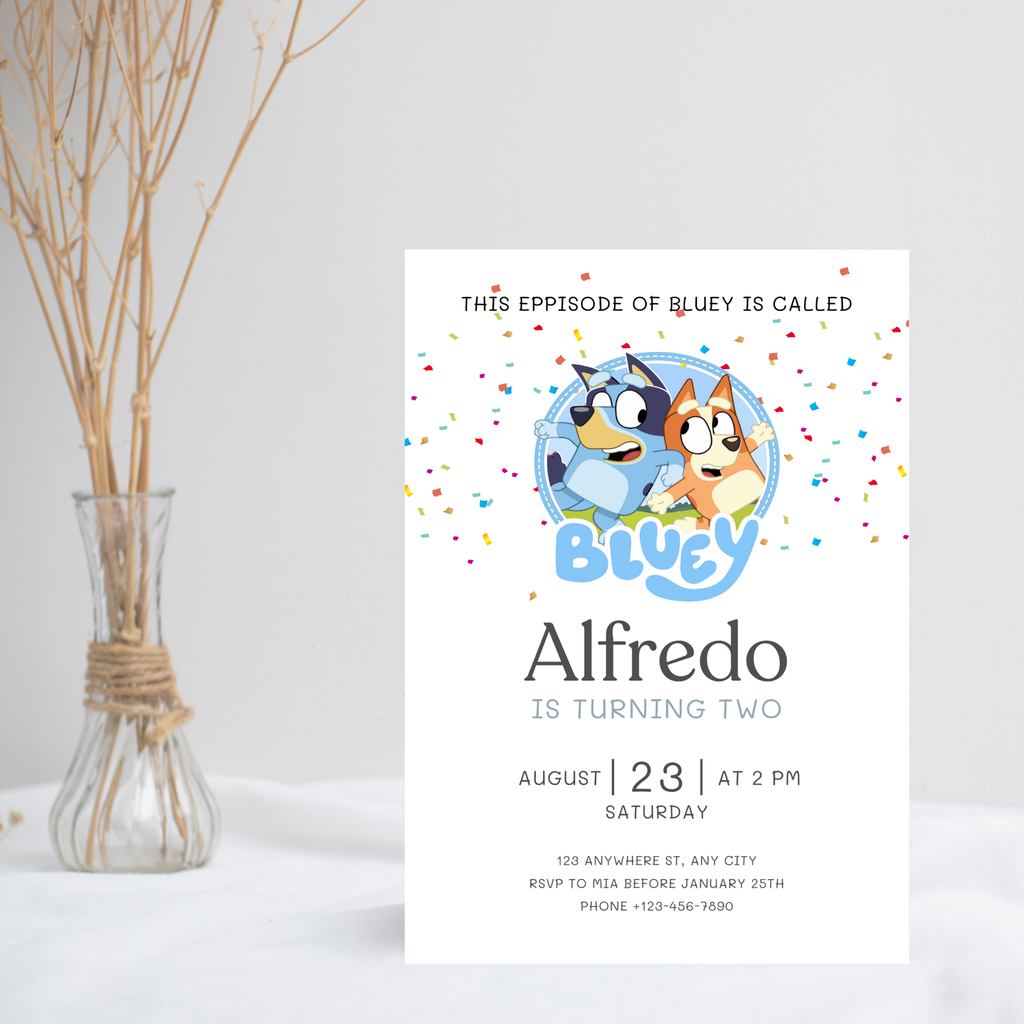 Editable Bluey Birthday Invitation | Boys & Girls Bday Card | Printable Digital Download