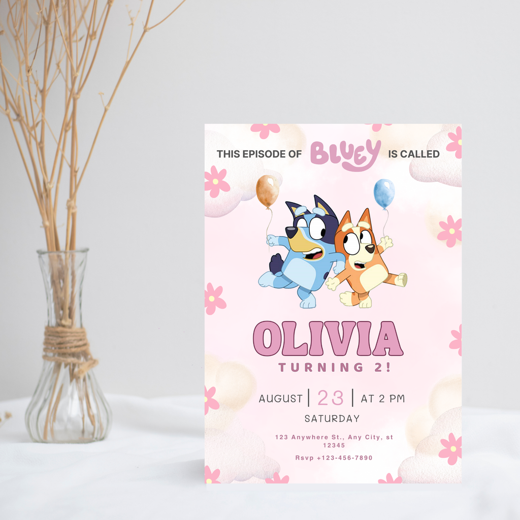 Pink Bluey Birthday Invitation –  Editable Digital Template | Boy and Girl Invitation | Instant Download
