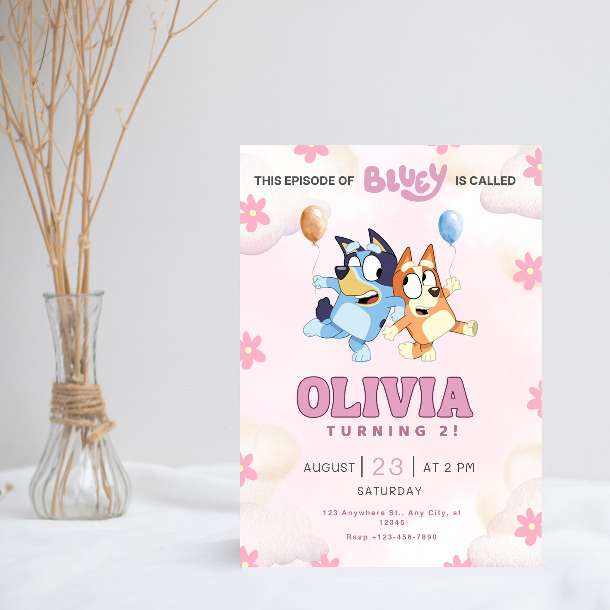 Pink Bluey Birthday Invitation –  Editable Digital Template | Boy and Girl Invitation | Instant Download