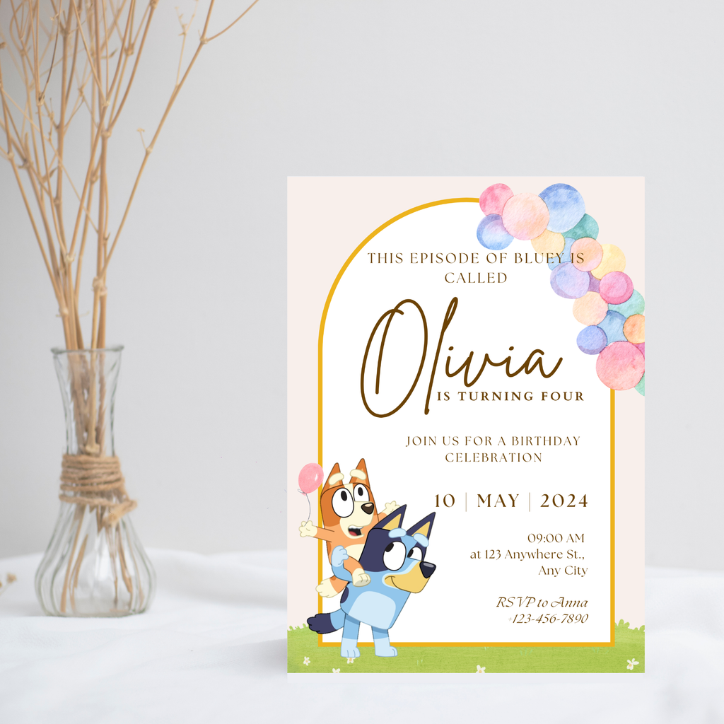 Bluey Birthday Invitation | EDITABLE Bluey Invitation for Girl Boy | Printable Bluey Invitation | 5x7” | Party Invite | Instant Download