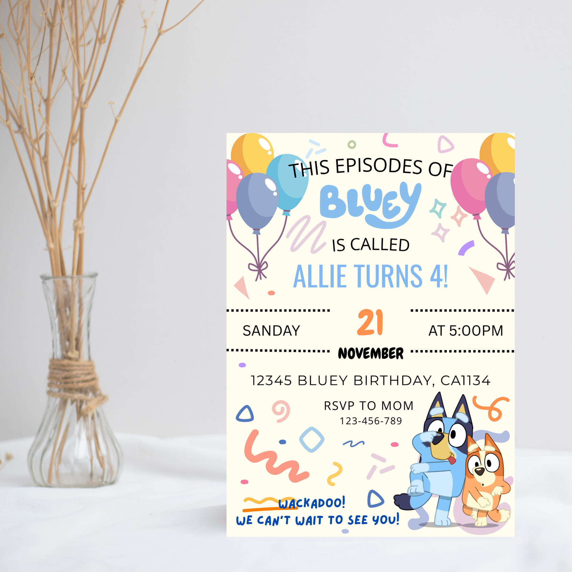Blue Dog Party Invitation | Bluey Birthday Invitation Template | Instant Download |  5x7”