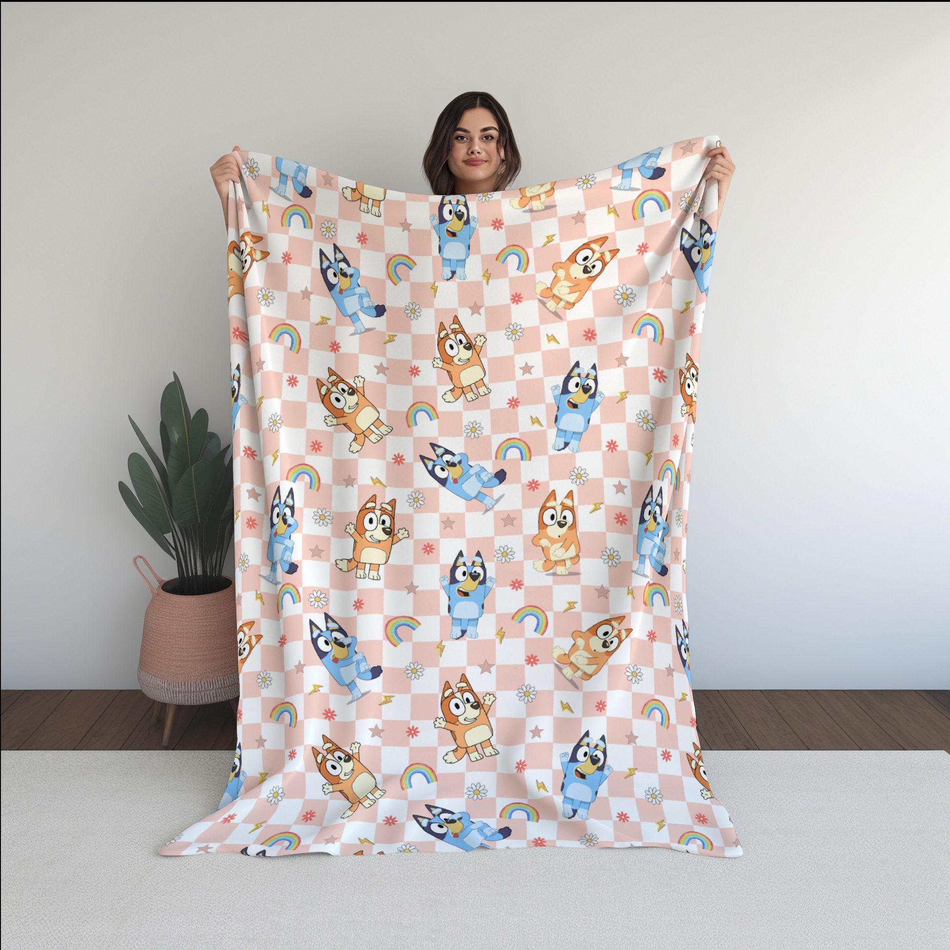 Bluey Seamless Pattern, Blue Orange Checkered Repeating Pattern | Digital File | Fabric Sublimation