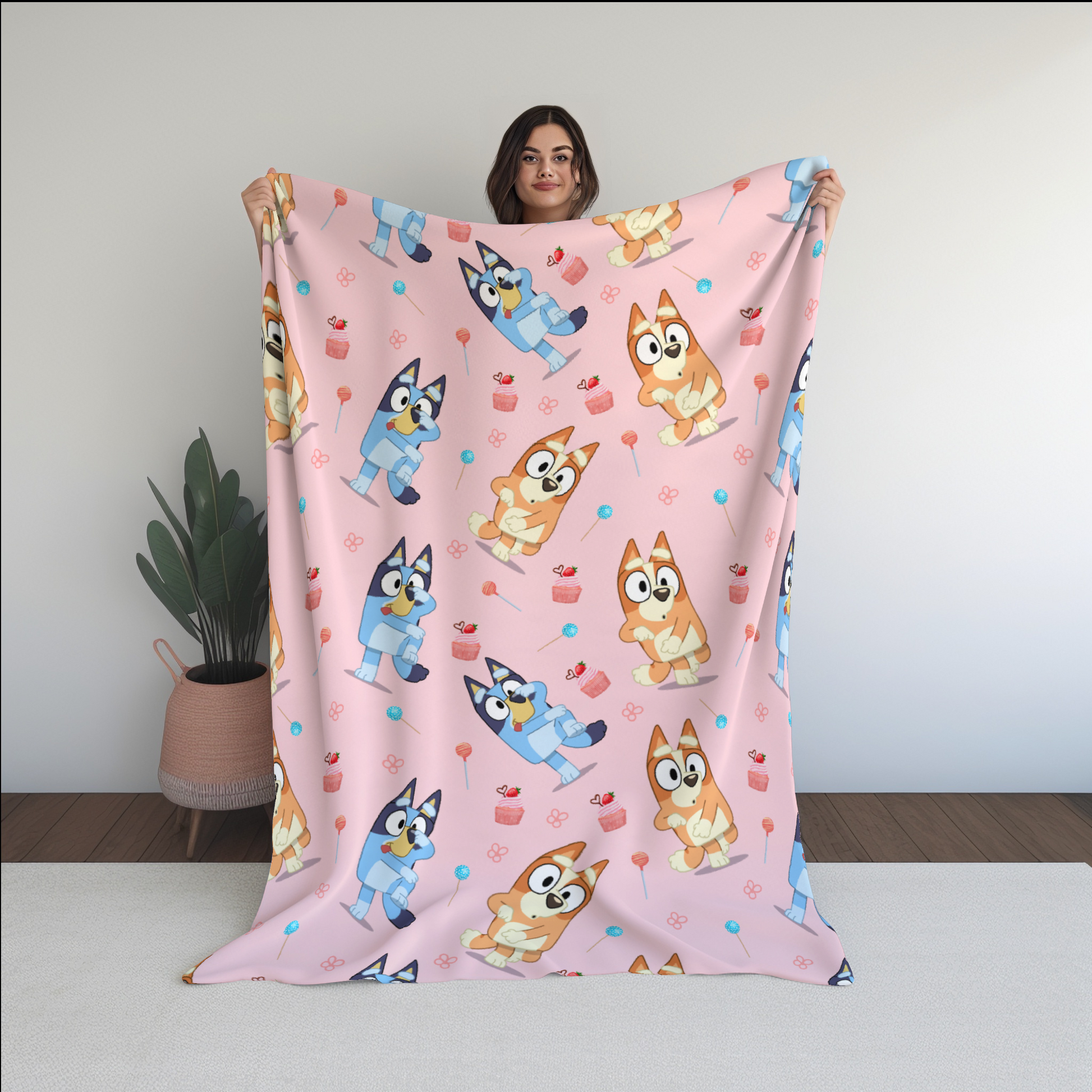 Bluey Cupcake Seamless Pattern, Blue Pink Repeating Pattern | Digital File | Fabric Sublimation