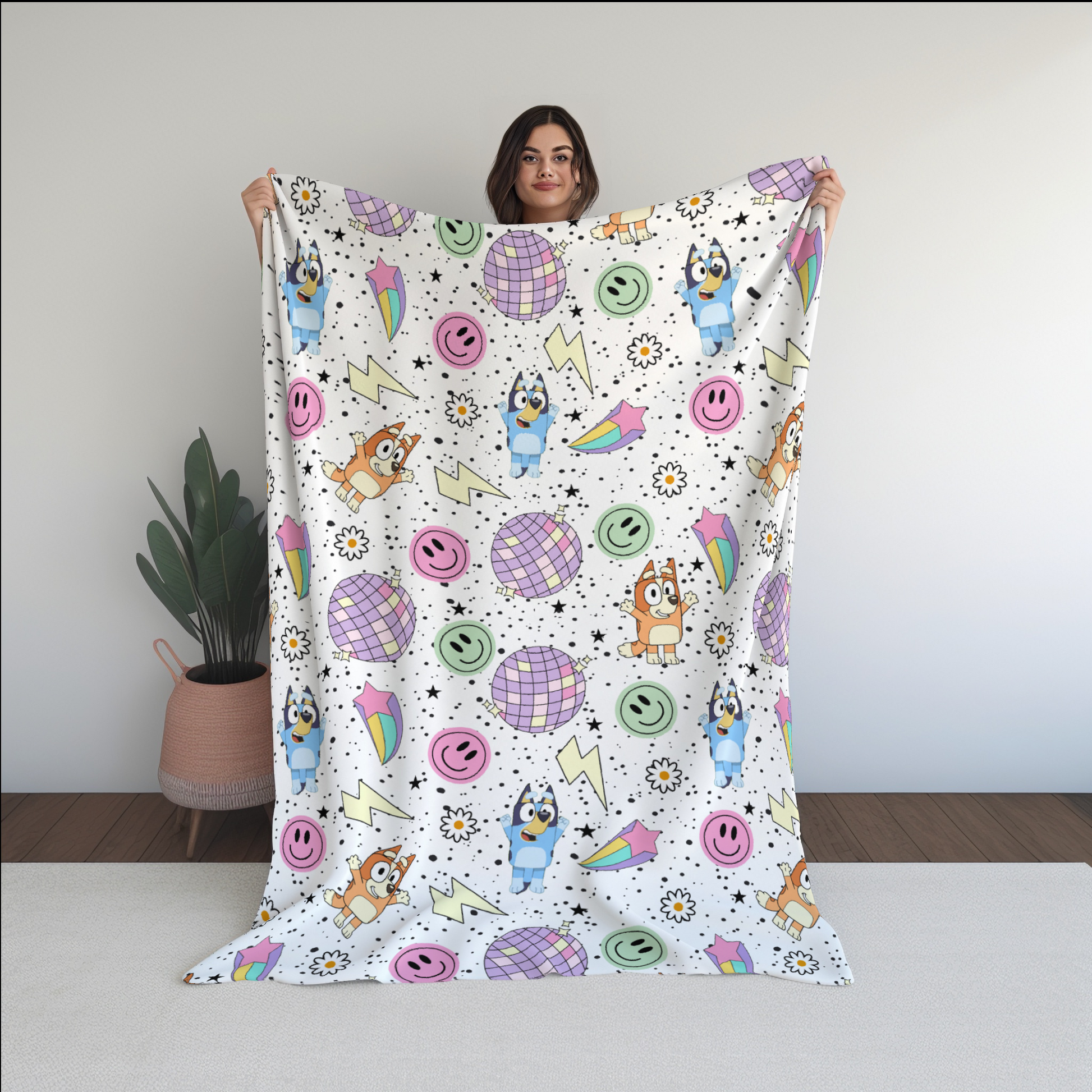 Bluey Smiley Seamless Pattern, Blue Repeating Pattern | Digital File | Fabric Sublimation