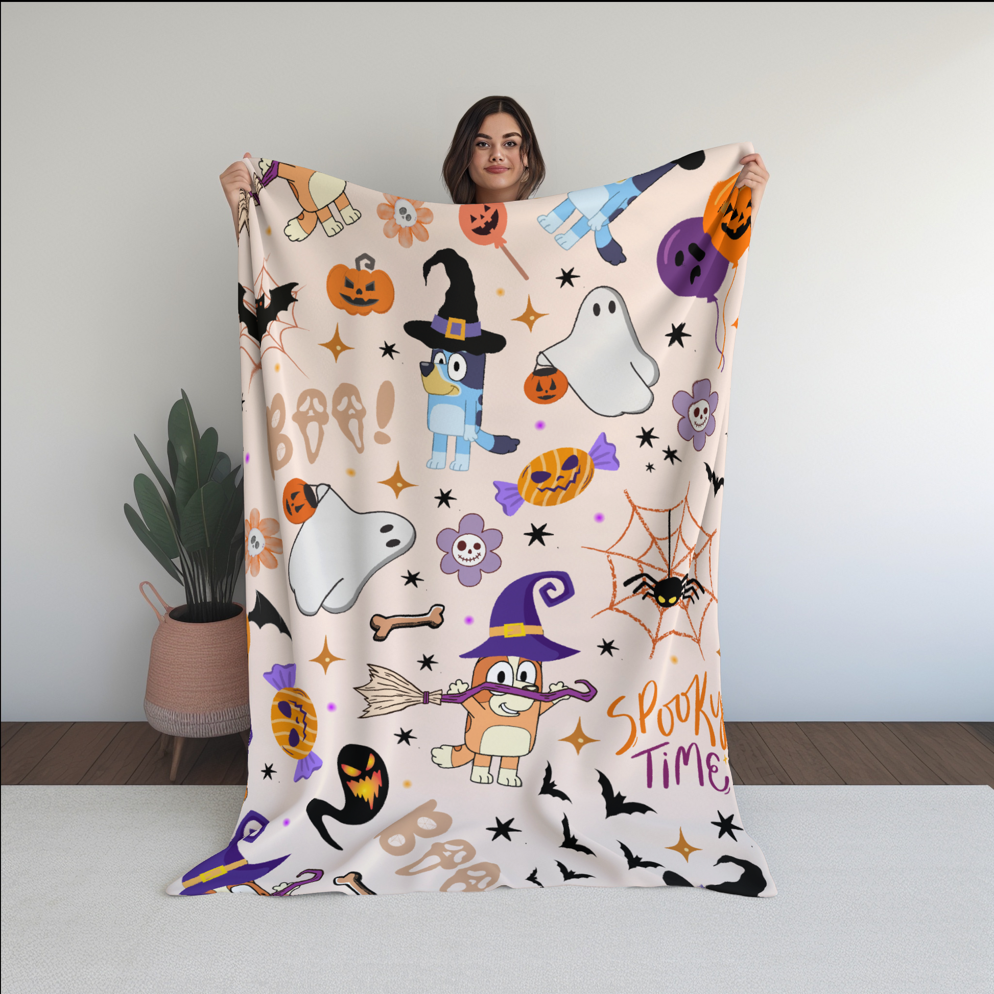 Bluey Halloween Seamless Pattern, Blue Repeating Pattern | Digital File | Fabric Sublimation