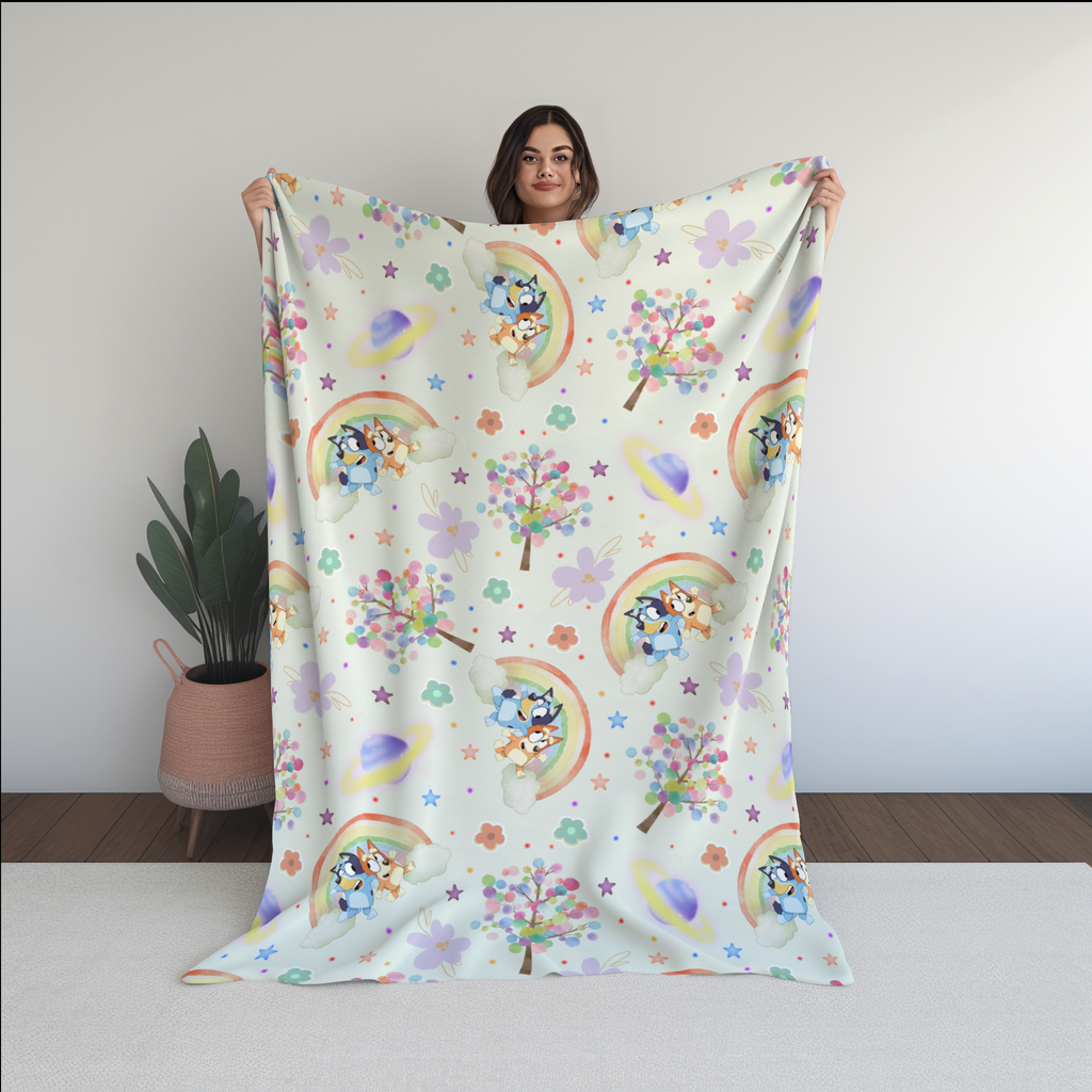 Bluey Rainbow Seamless Pattern, Blue Repeating Pattern | Digital File | Fabric Sublimation