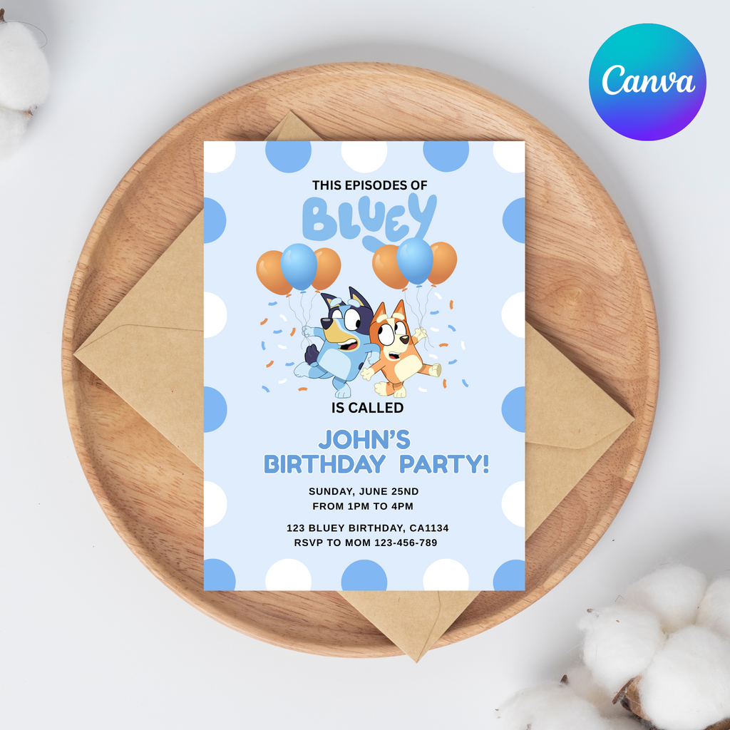Bluey Birthday Invitation | Blue Editable Digital Template | 5x7” | Party Invite | Instant Download