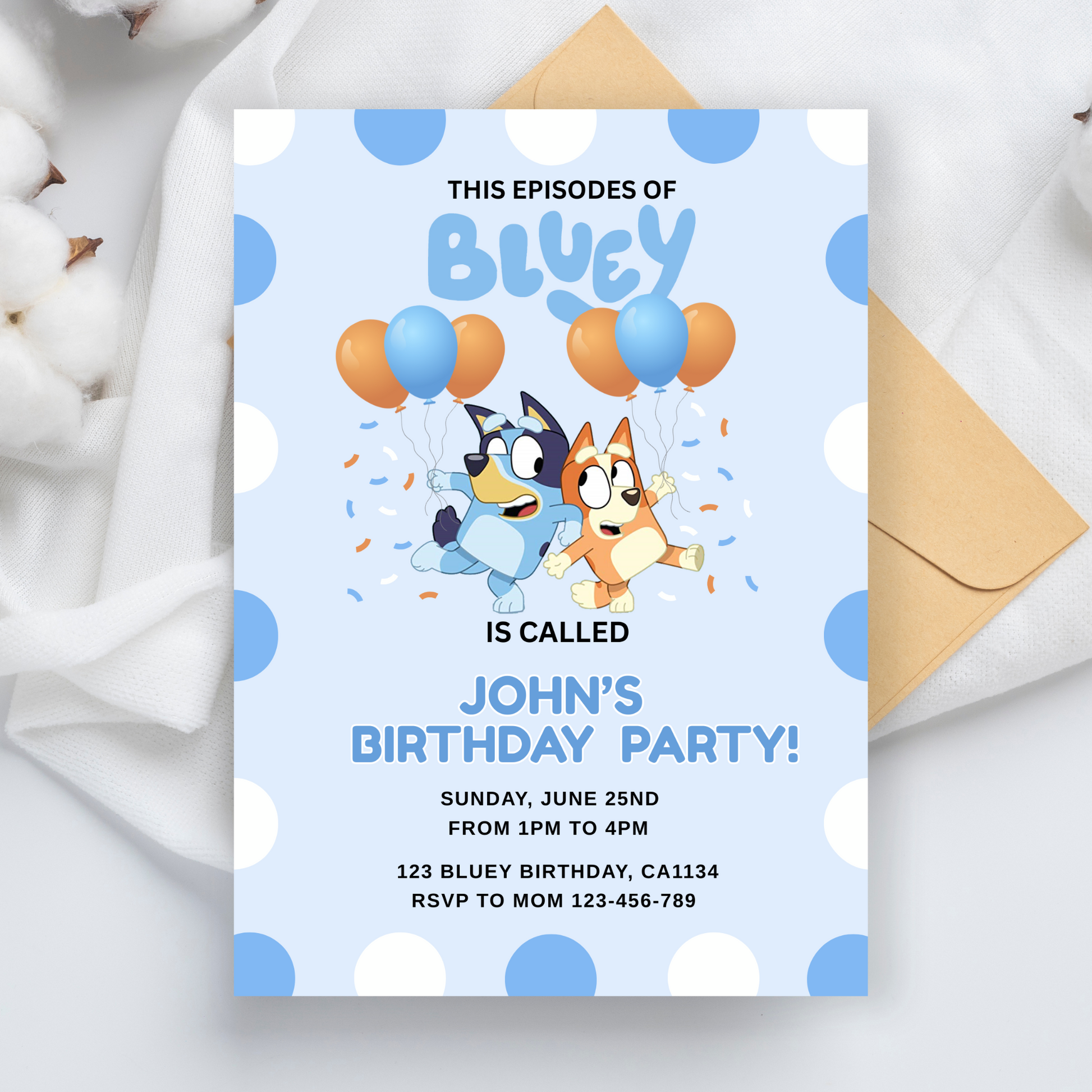 Bluey Birthday Invitation | Blue Editable Digital Template | 5x7” | Party Invite | Instant Download
