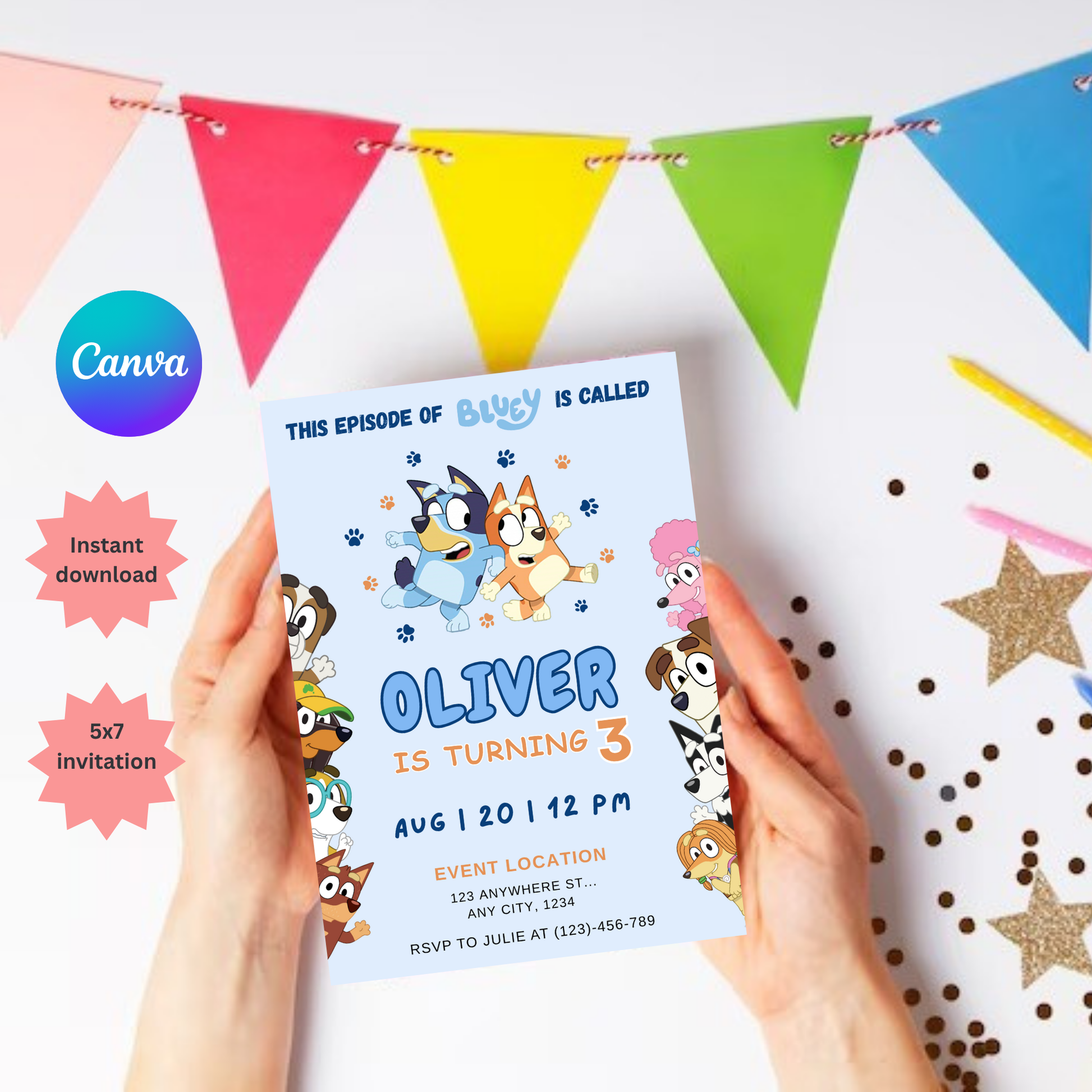Bluey Bingo and Friends Birthday Invitation |  Editable Digital Template | 5x7” | Party Invite | Instant Download