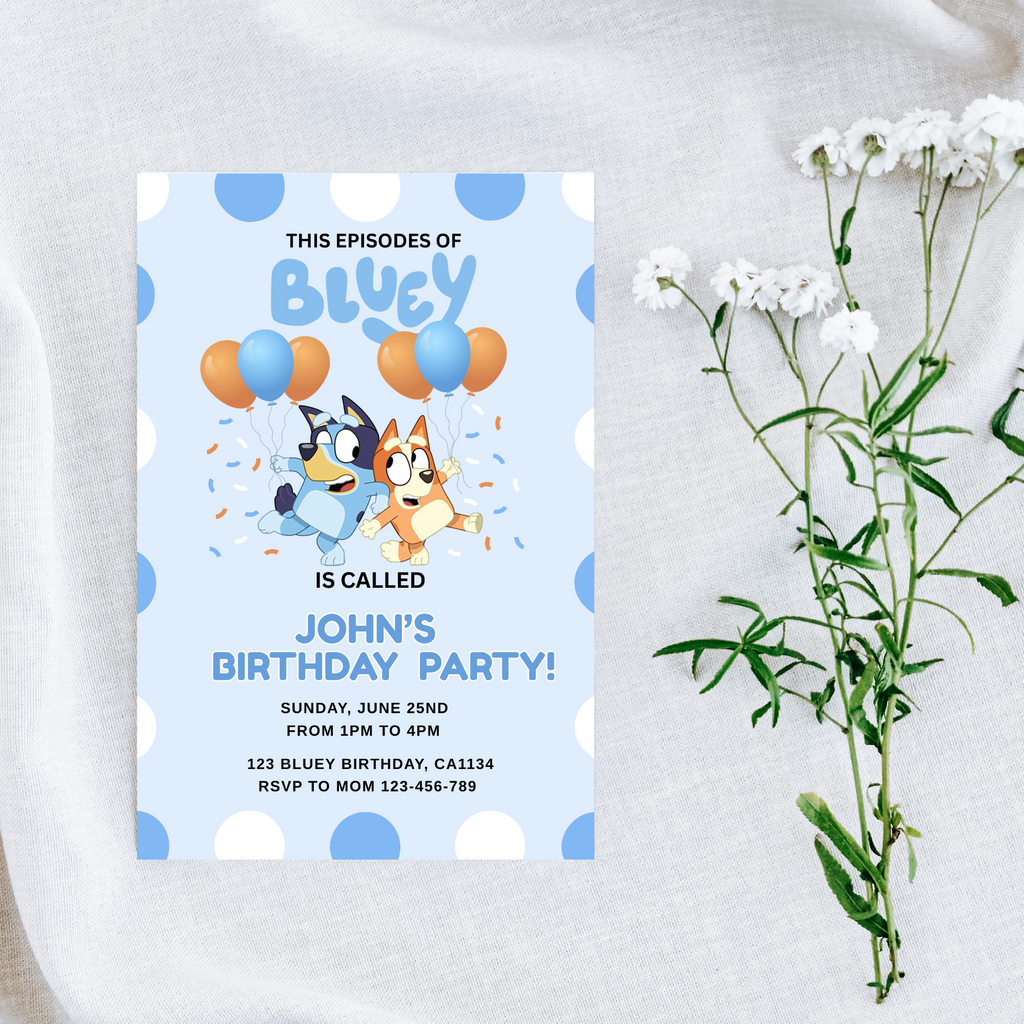 Bluey Birthday Invitation | Blue Editable Digital Template | 5x7” | Party Invite | Instant Download