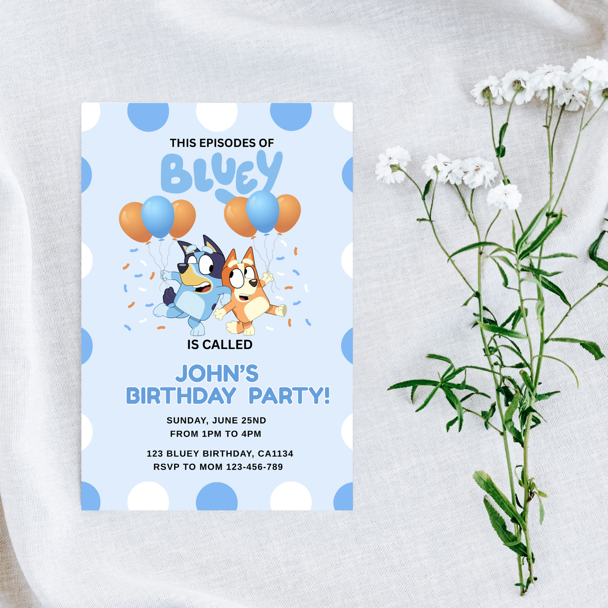Bluey Birthday Invitation | Blue Editable Digital Template | 5x7” | Party Invite | Instant Download