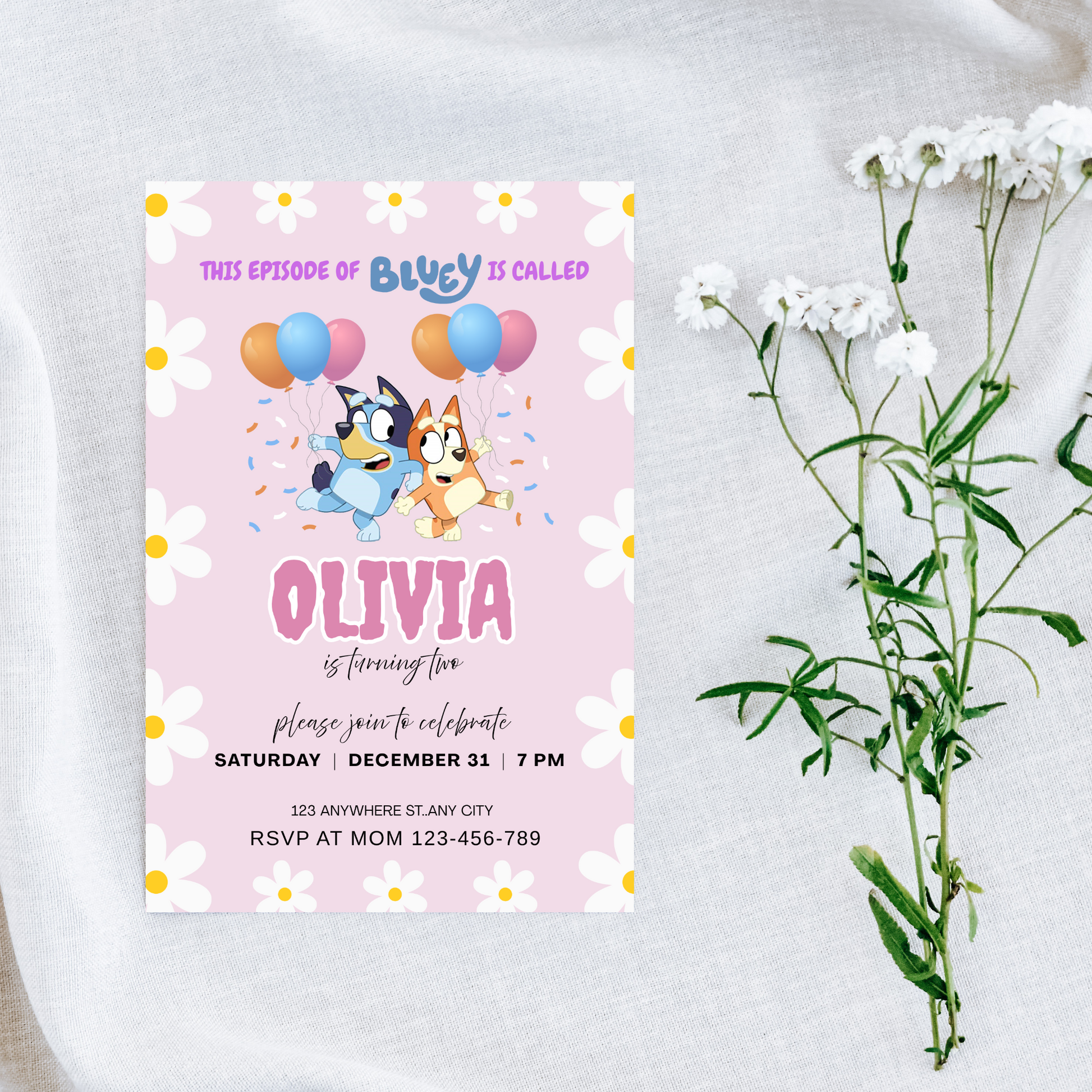 Bluey Birthday Invitation | Pink Editable Digital Template | 5x7” | Party Invite | Instant Download